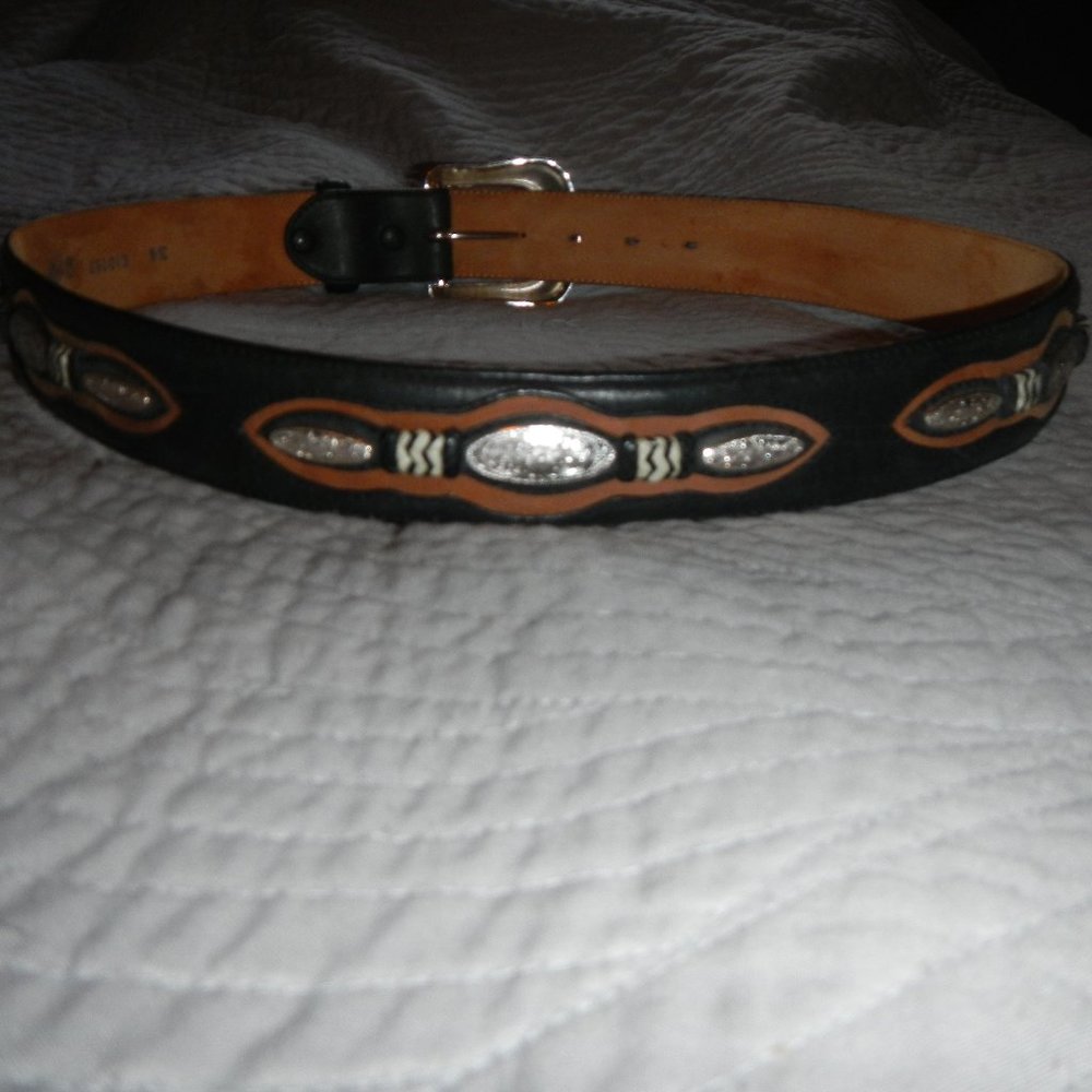 Mens "1829" Black Leather Embellished Western Belt